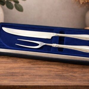 Towle Stainless Steel Carving Set Knife & Fork Beaded Handle USA w/ Box